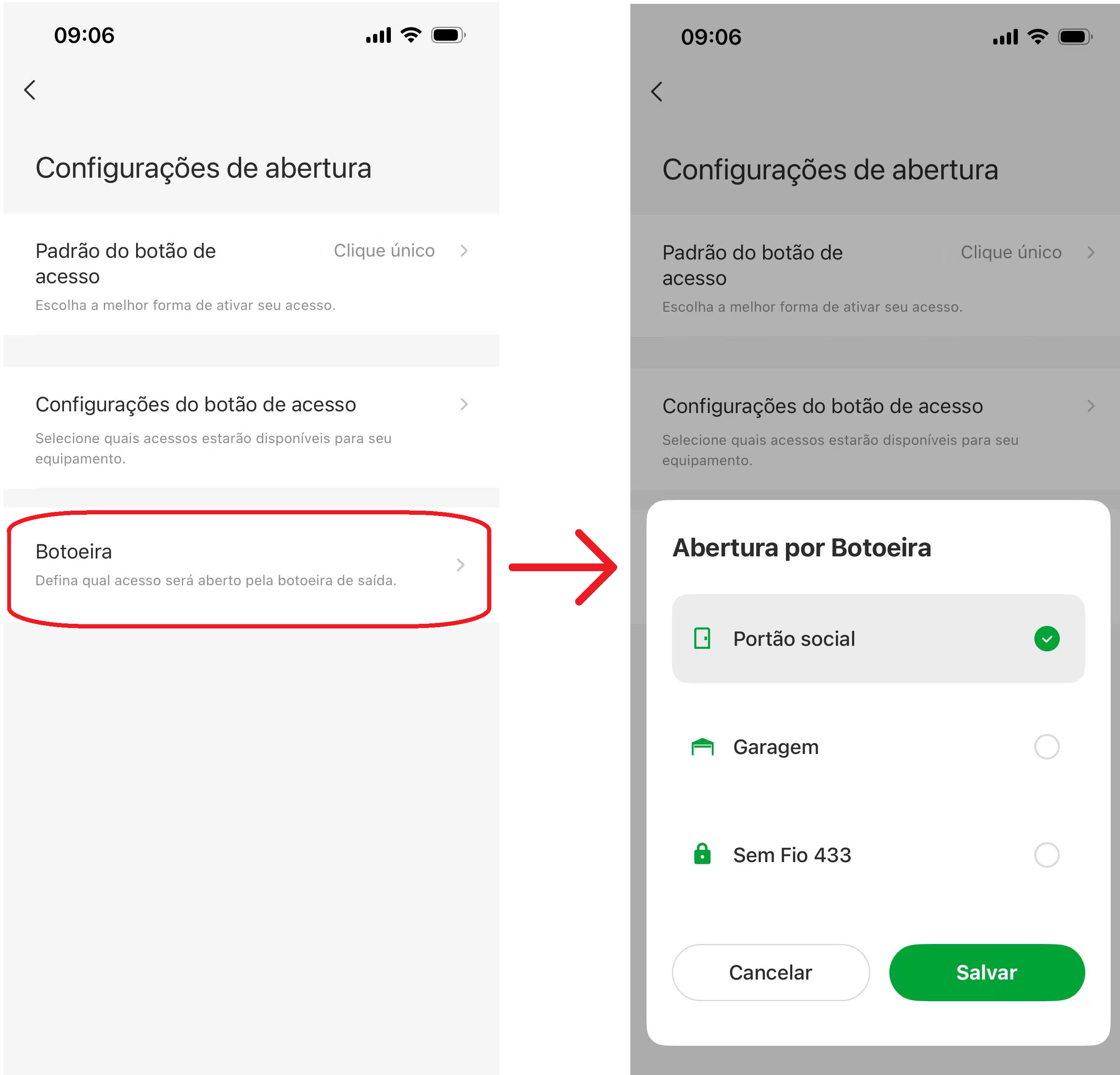 Configuração da Botoeira
